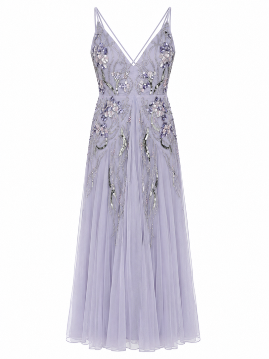ASOS floral embellished mesh godet maxi dress