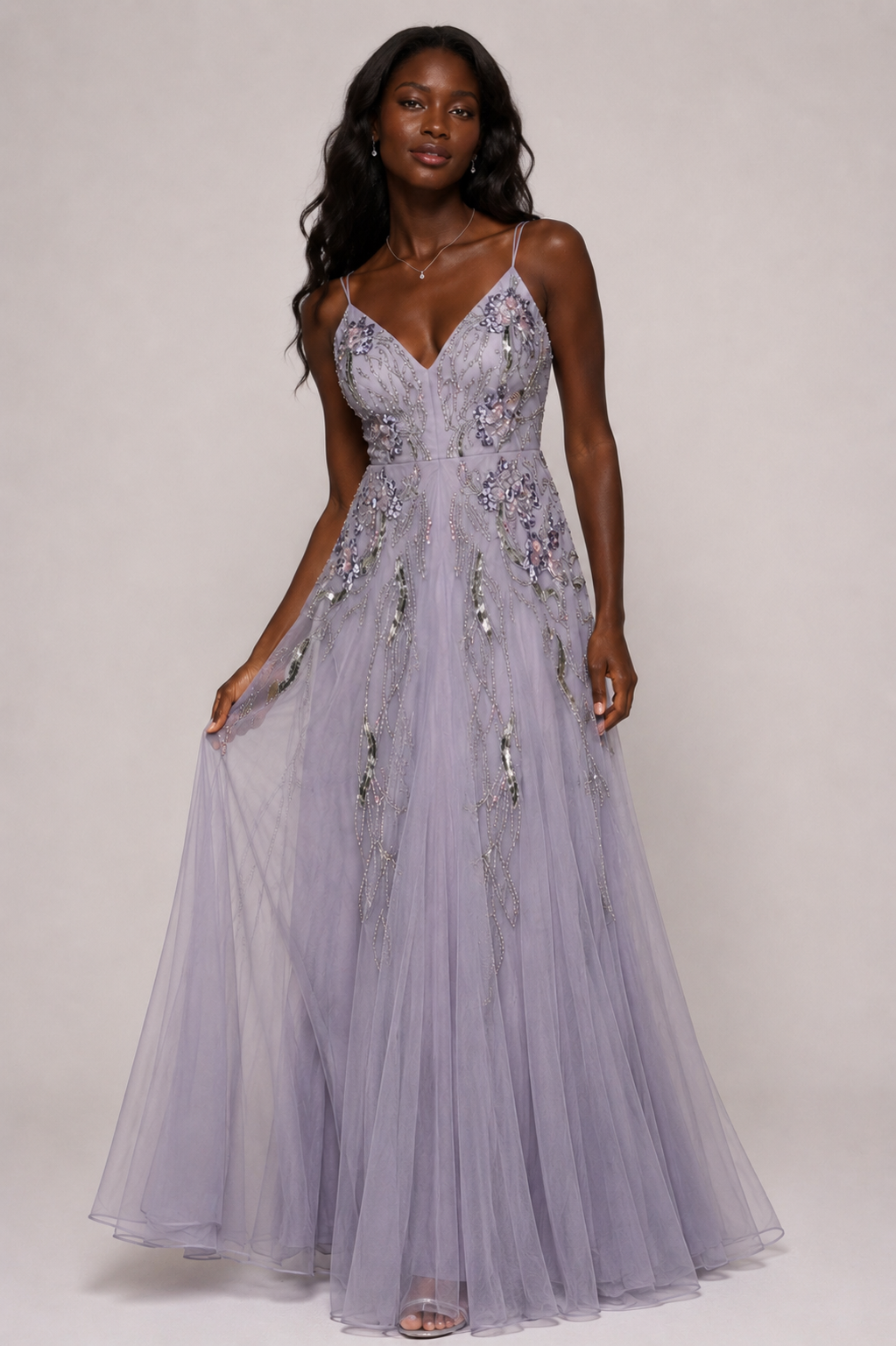 ASOS floral embellished mesh godet maxi dress