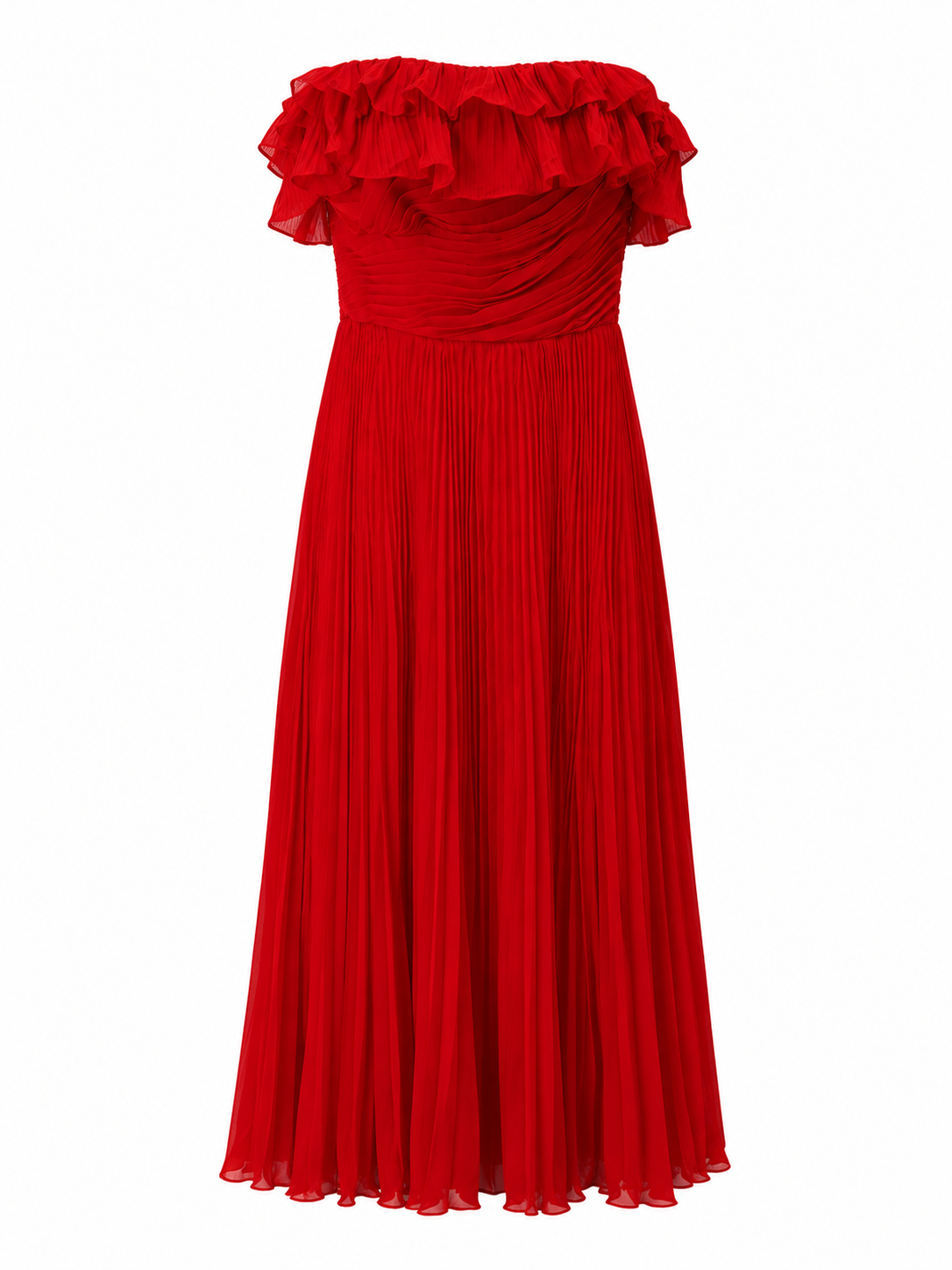 Scarlet Pleated Ruffle Gown