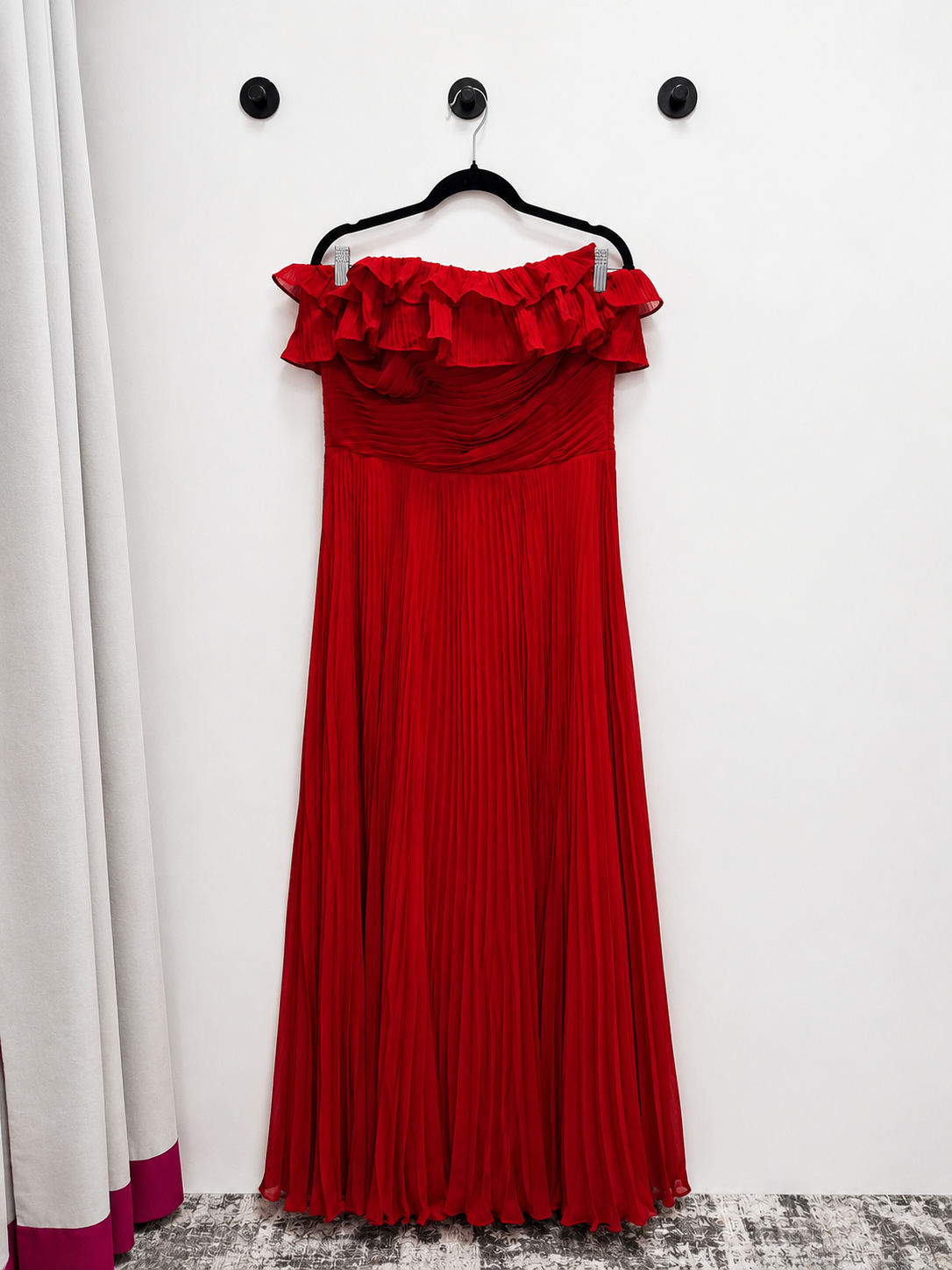 Scarlet Pleated Ruffle Gown