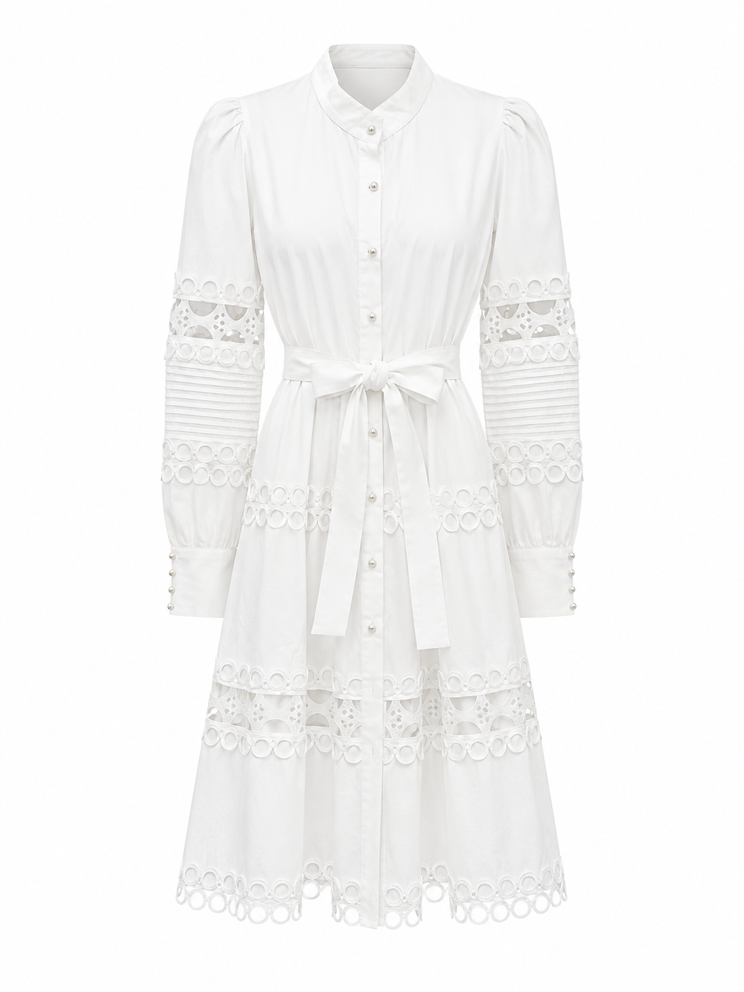 Elegant White Lace Mini Shirt Dress