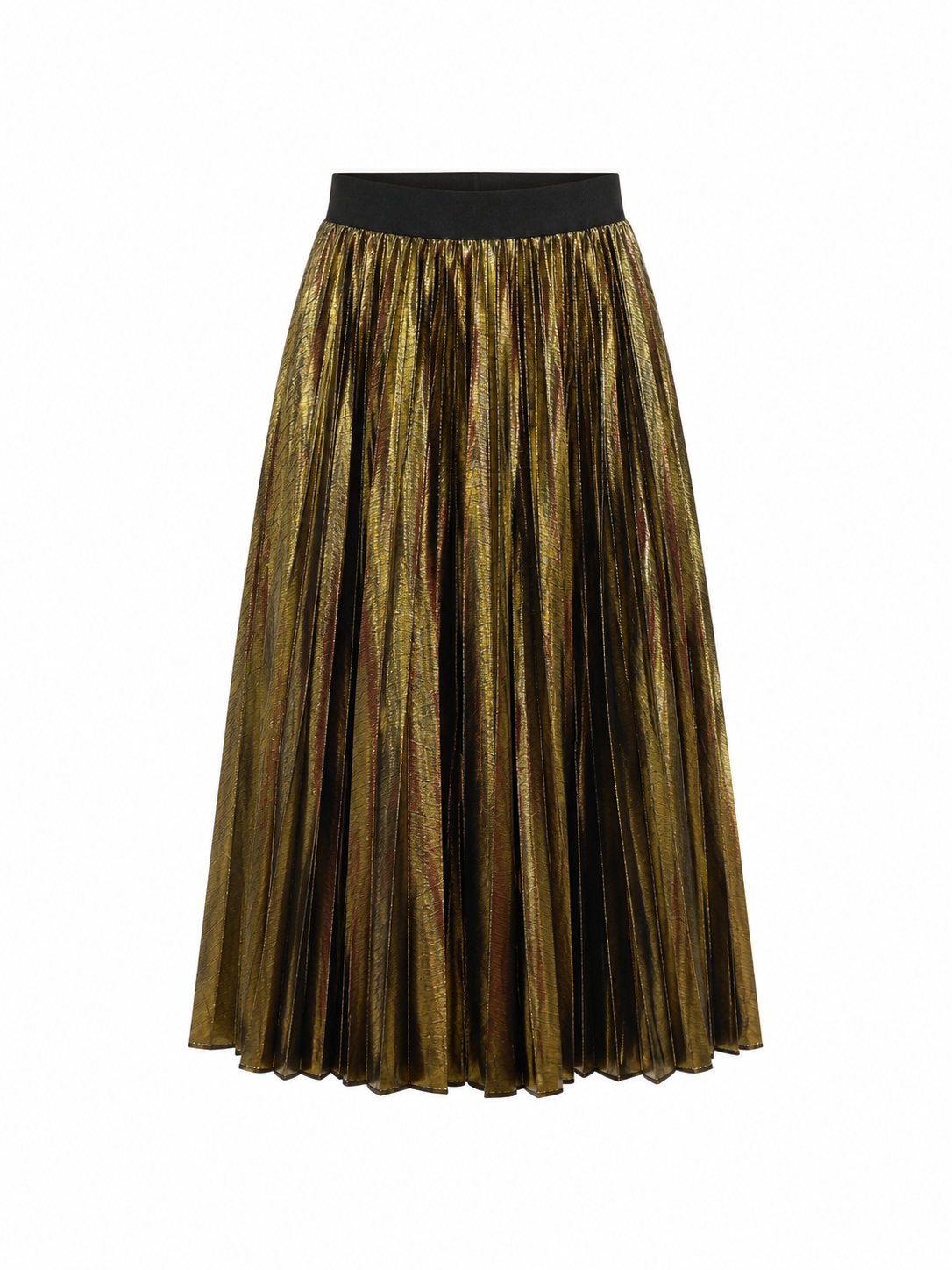 Metallic Gold Pleated Midi Skirt
