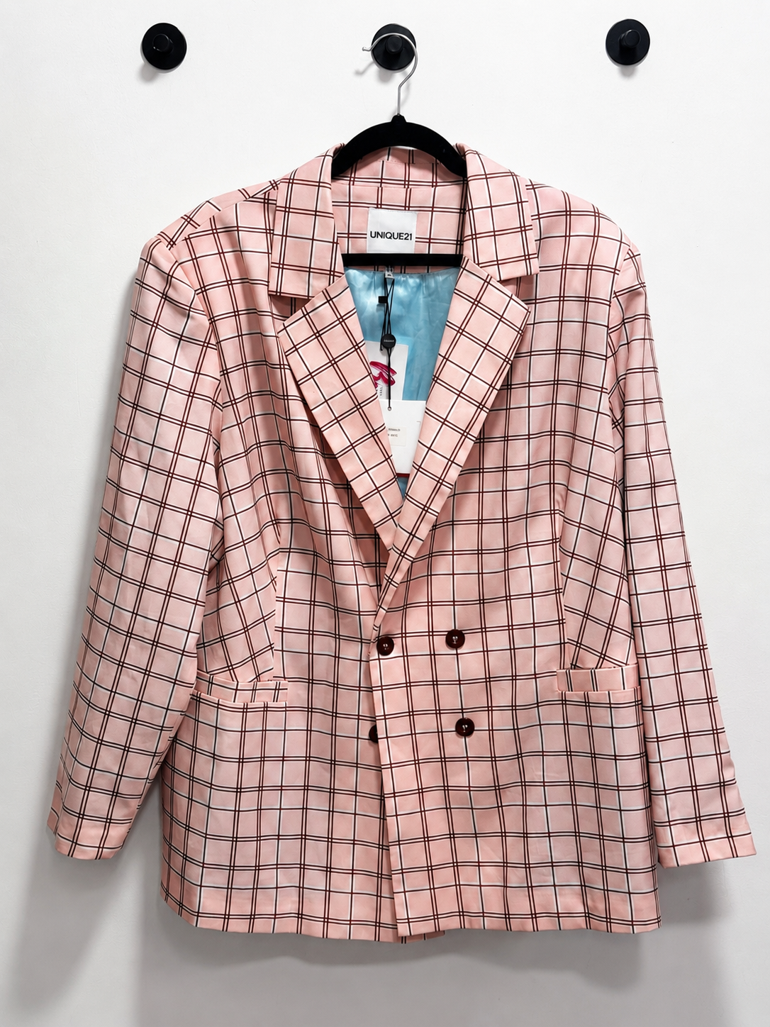 PINK CHECKED DOUBLE BREASTED BLAZER