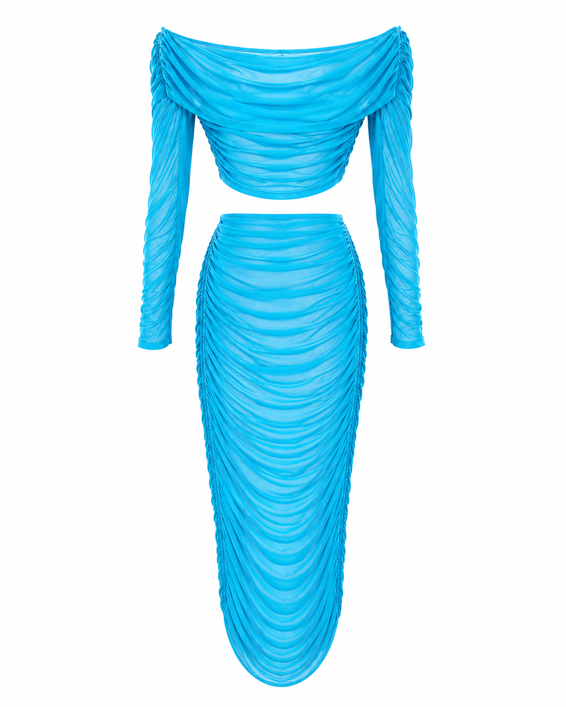 SHEIN Turquoise Ruched Mesh Co-Ord Set