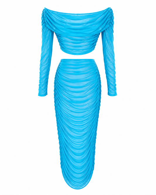 SHEIN Turquoise Ruched Mesh Co-Ord Set