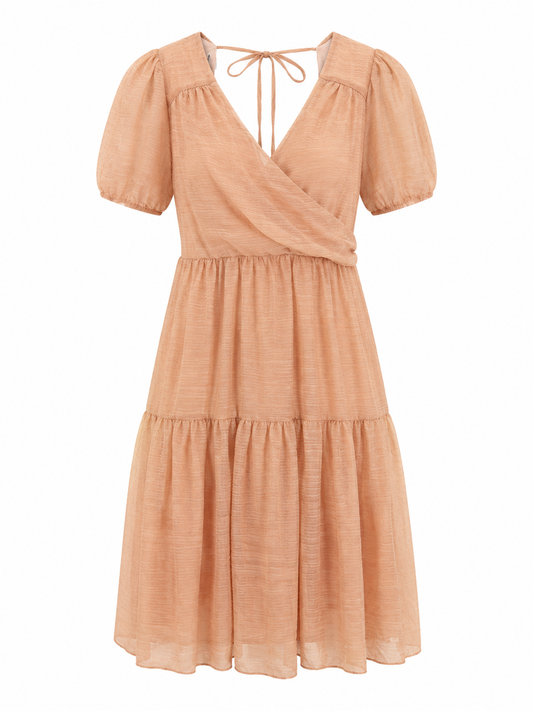 Peach Textured Tiered Midi Dress