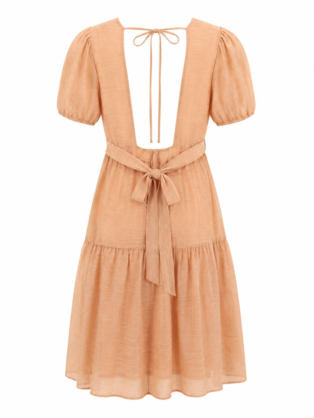 Peach Textured Tiered Midi Dress