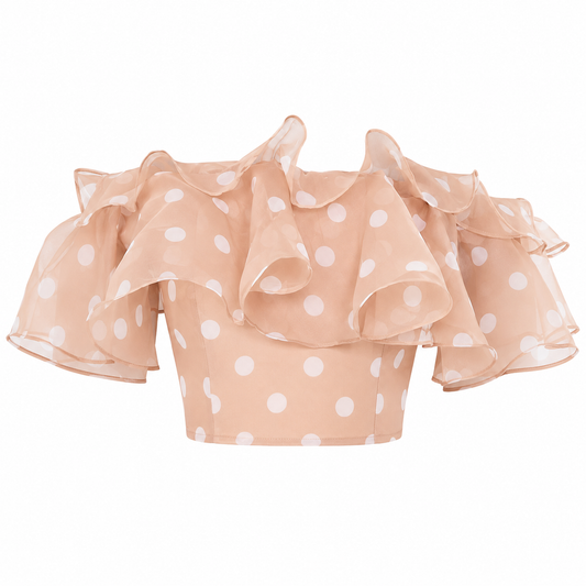 Organza Polka dot Ruffle Crop Top