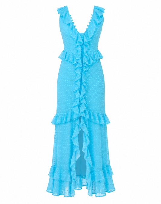 Blue asos ruffle maxi dress