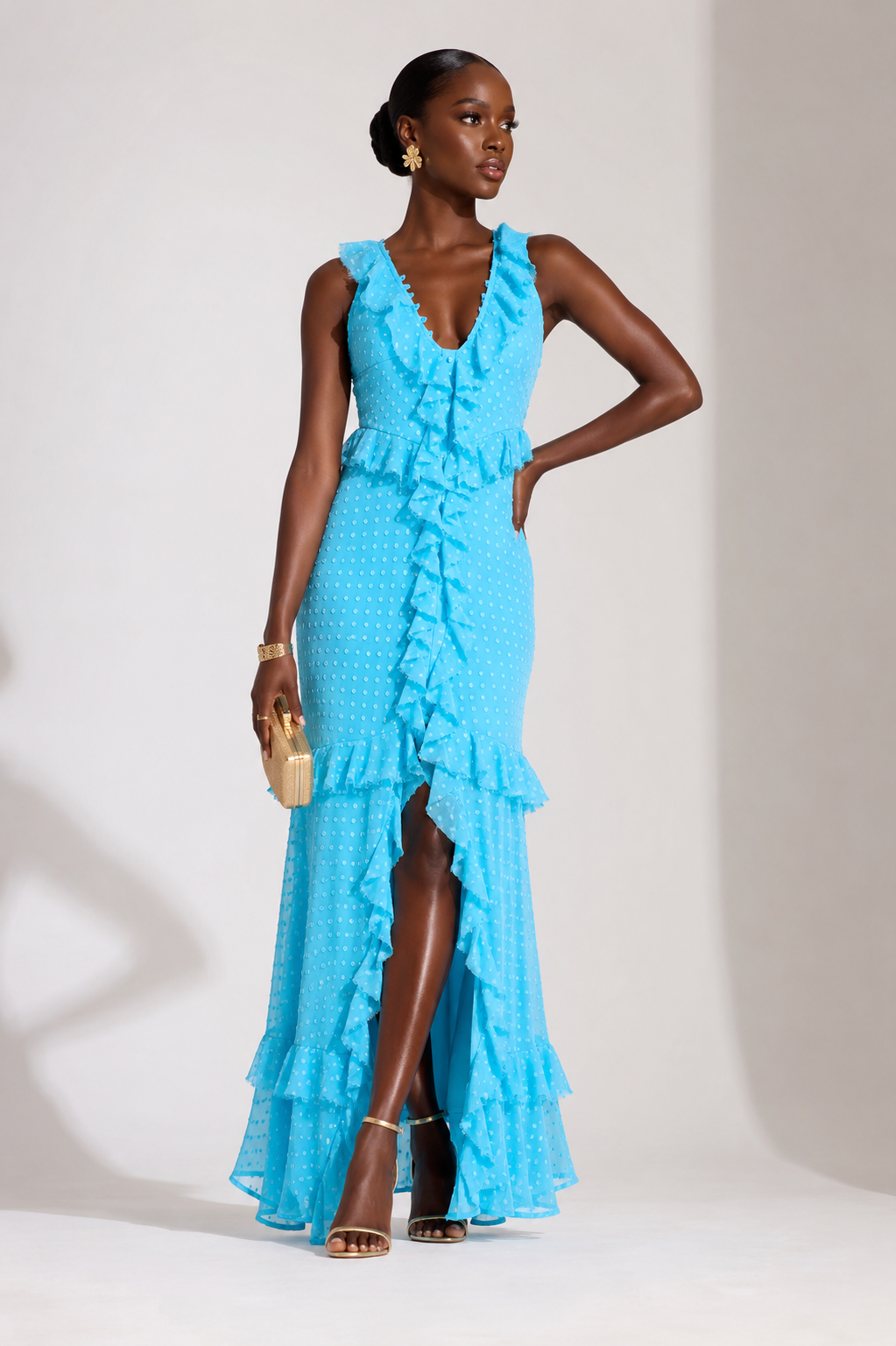 Blue asos ruffle maxi dress
