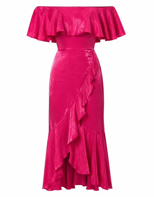 Flounce London Fuchsia Frill Midi Dress