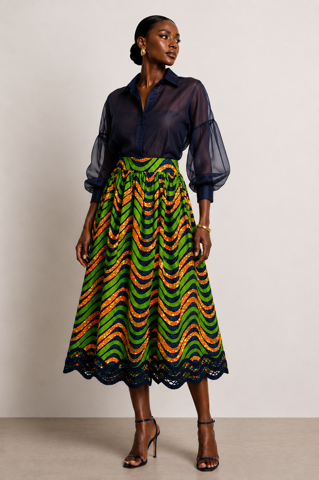 Christie Brown African print midi skirt