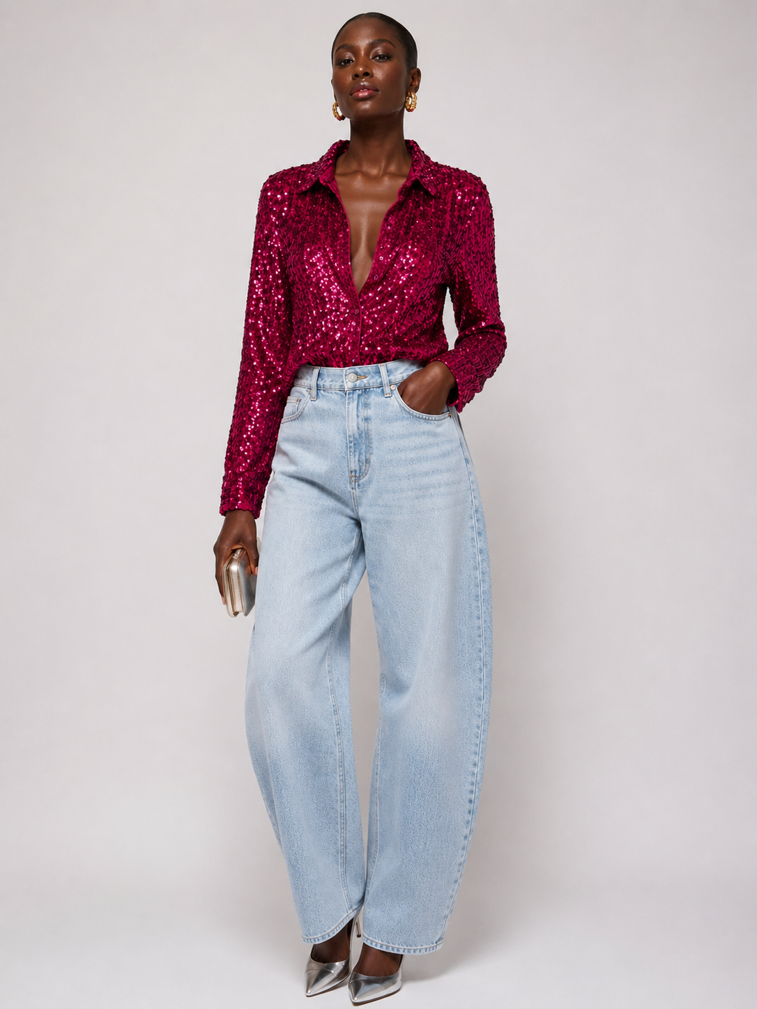 Pink sequin primark long sleeve shirt