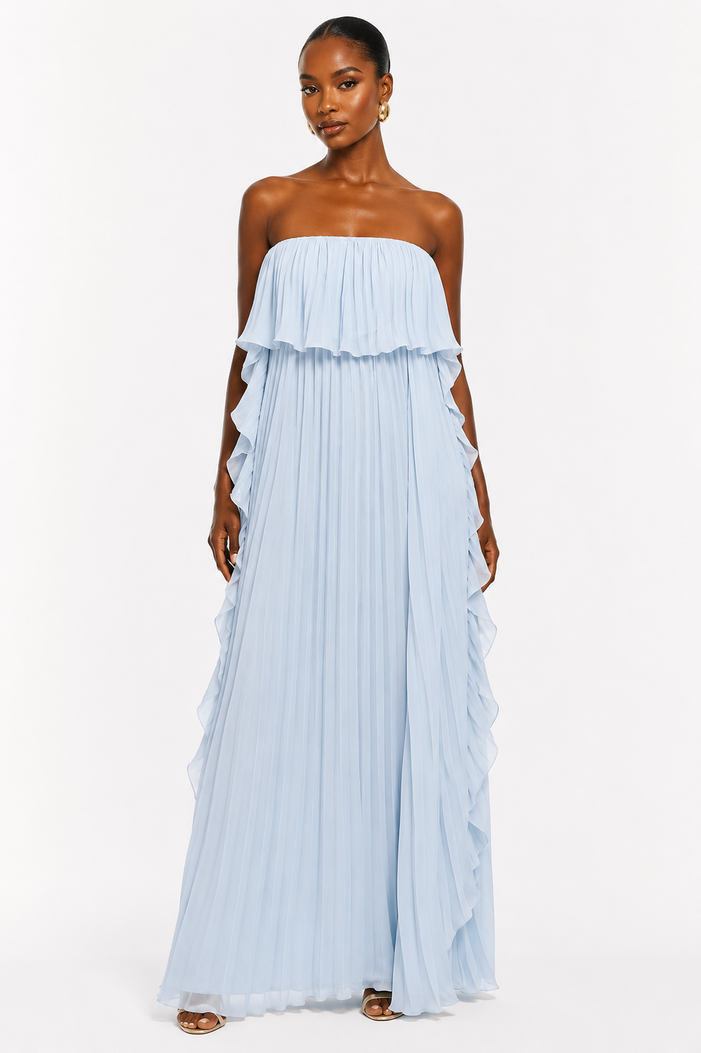 Pastel Blue pleated maxi dress