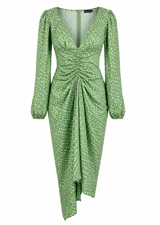 PrettyLittleThing Green Polka Dot Ruched Midi Dress