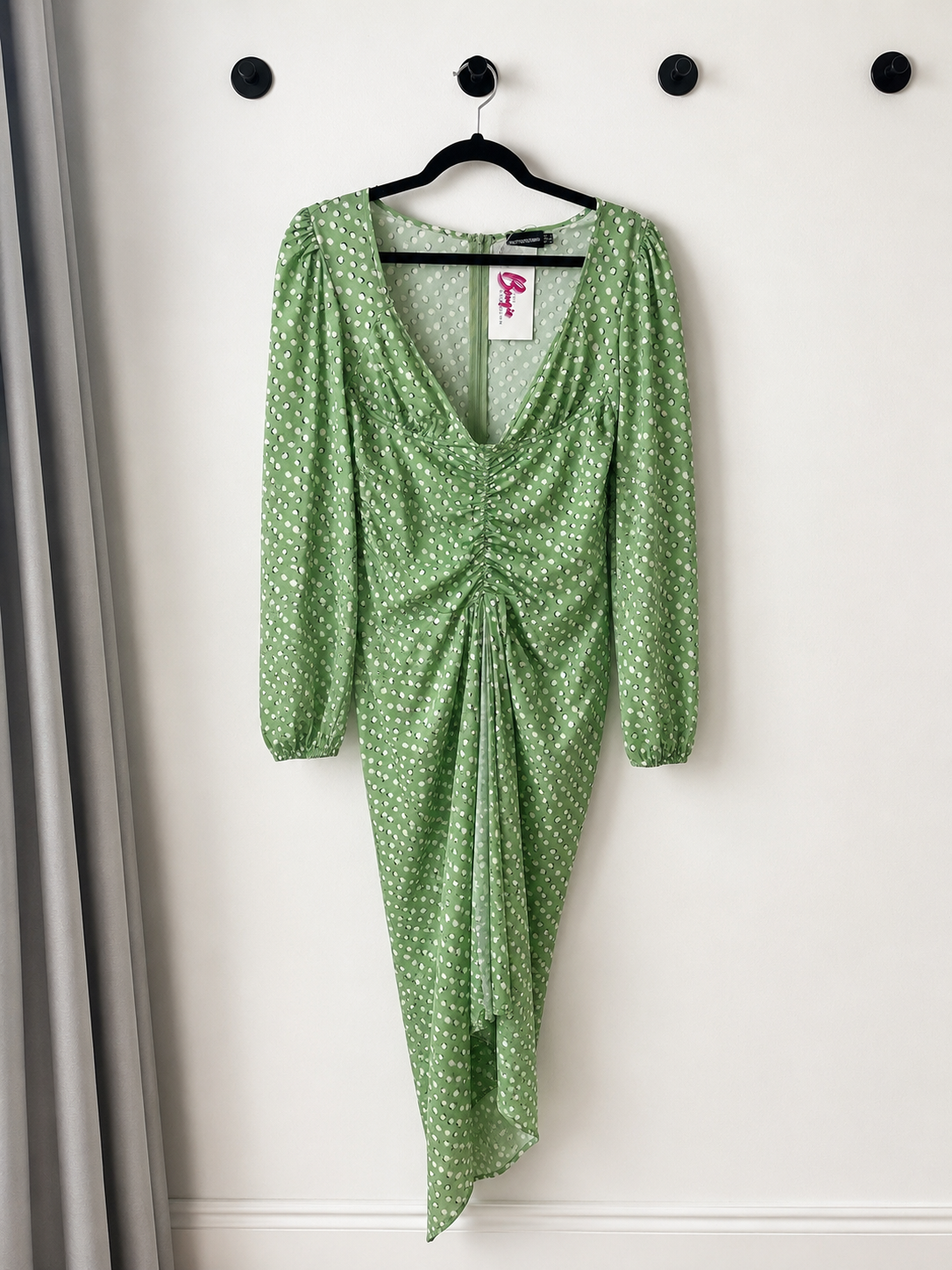 PrettyLittleThing Green Polka Dot Ruched Midi Dress
