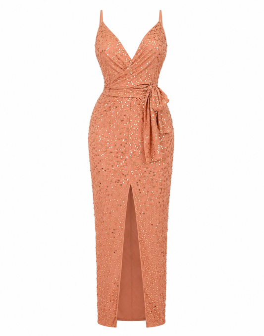 ASOS Rose Gold Sequin Wrap Maxi Dress