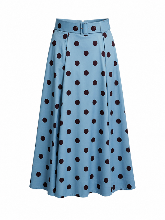 Jo Borkett Blue Polka Dot Belted Maxi Skirt