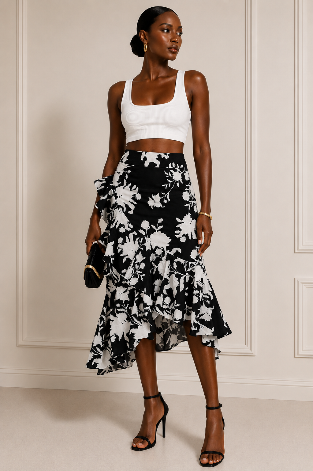 Joanna Ortiz x H&M Monochrome Ruffle Midi Skirt