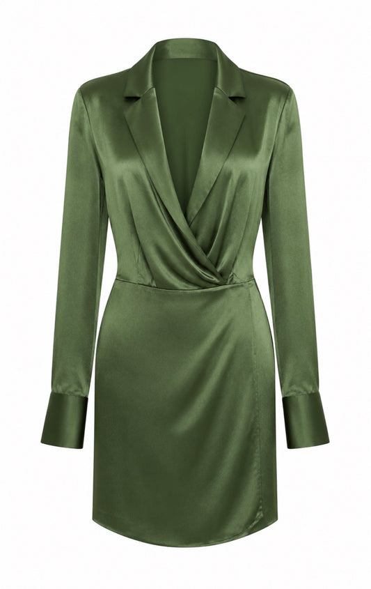 GREEN MANGO SILK-SATIN  MINI BLAZER DRESS