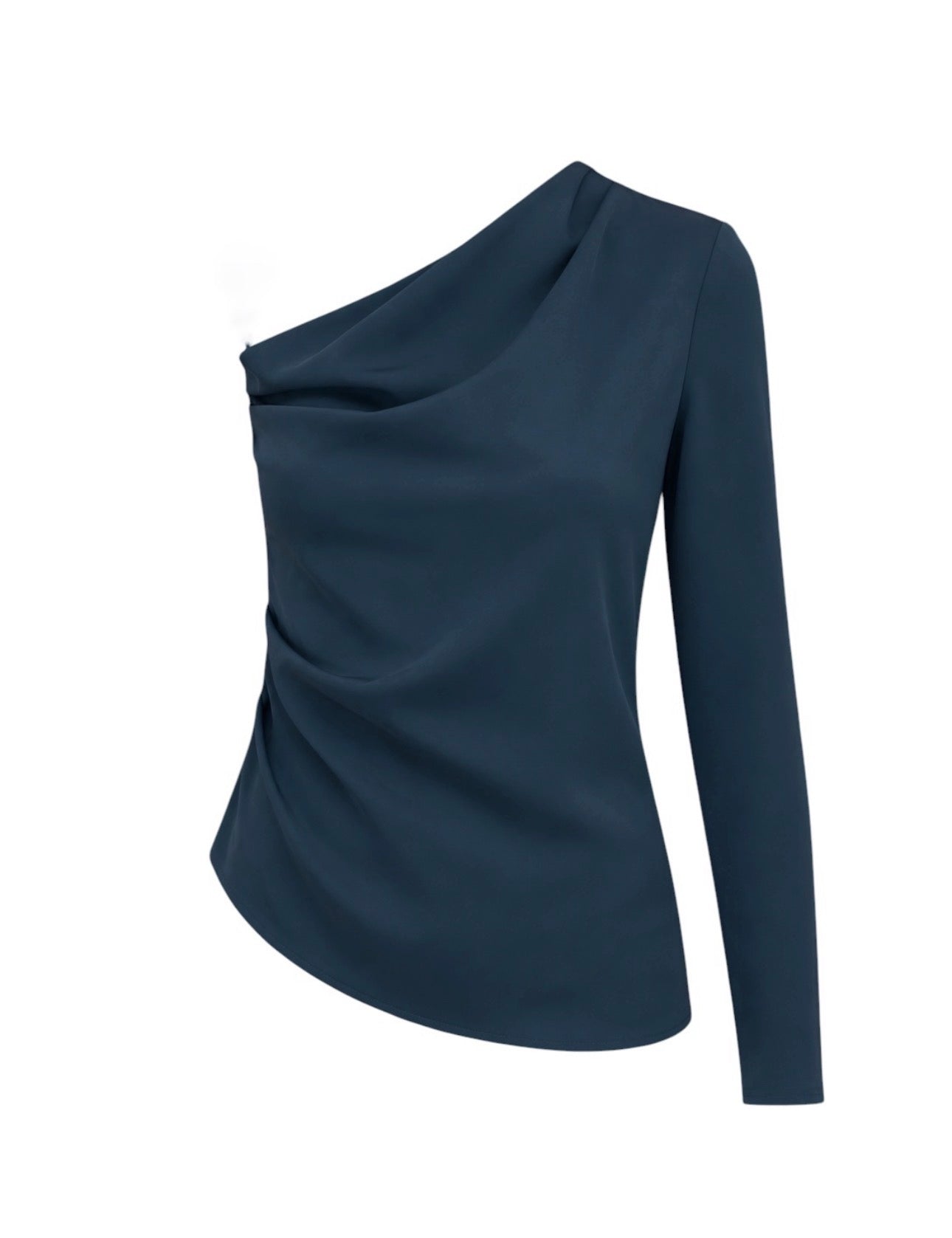 TEAL ONE HAND LONG SLEEVES RUCHED BLOUSE