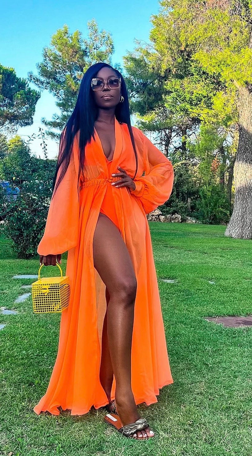 ORANGE BARKERSWOODE LONGSLEEVES BEACH COVERUP