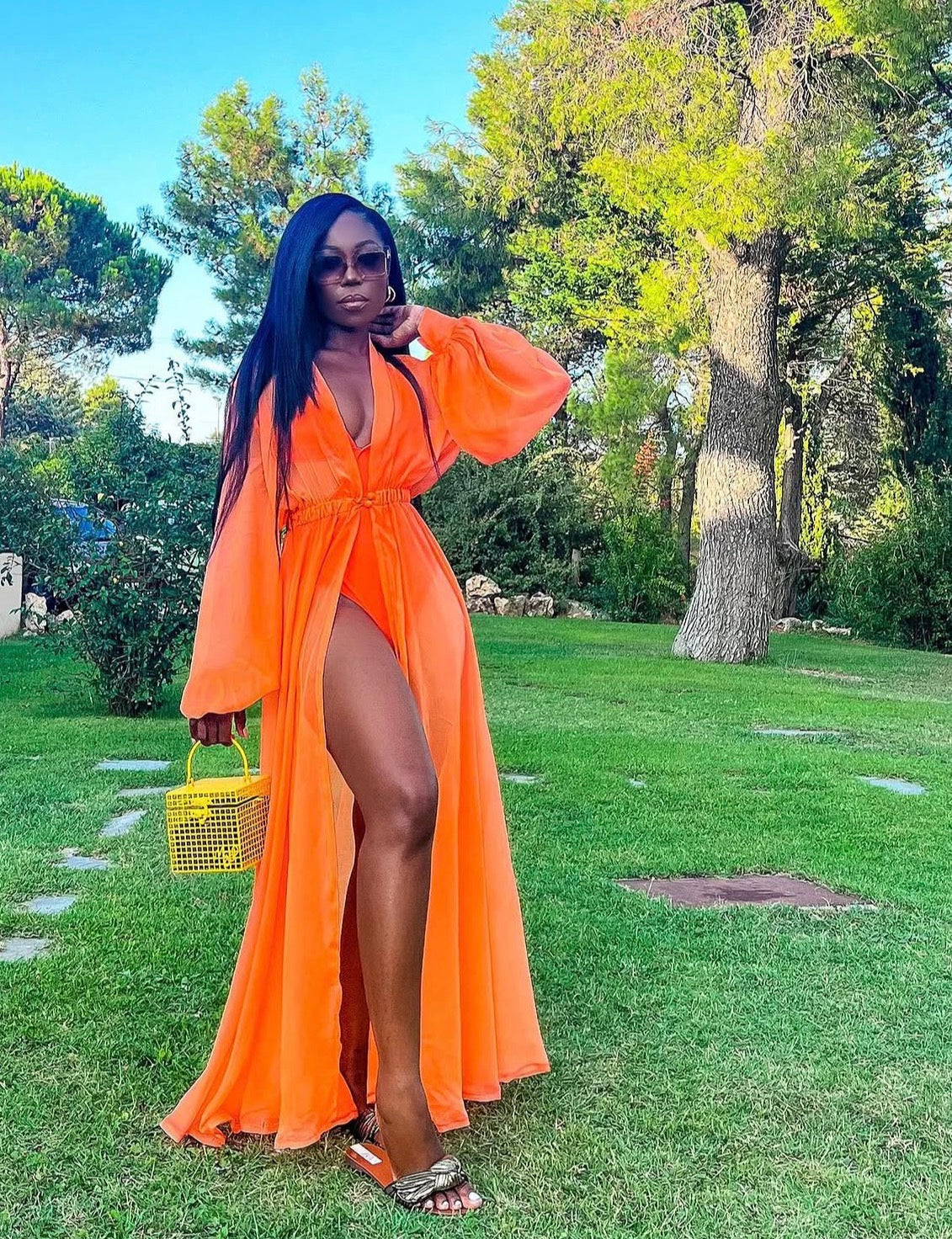 ORANGE BARKERSWOODE LONGSLEEVES BEACH COVERUP