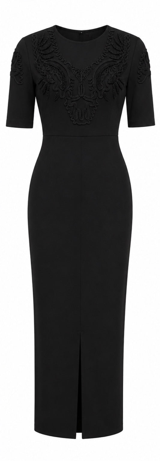BLACK EMBROIDERED MAXI DRESS