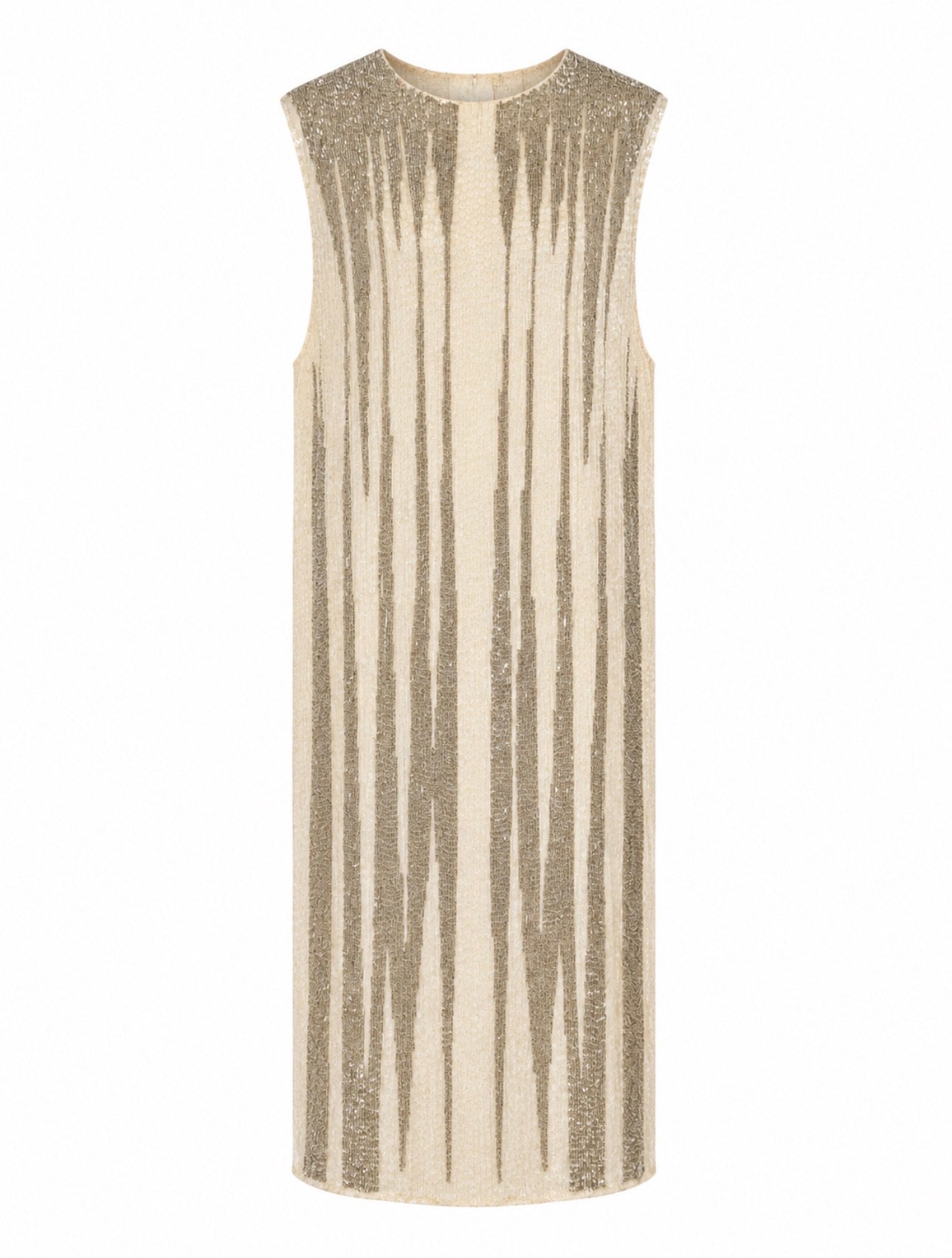 WHITE AND SILVER BEADED ASOS SLEEVELESS MIDI DRESS
