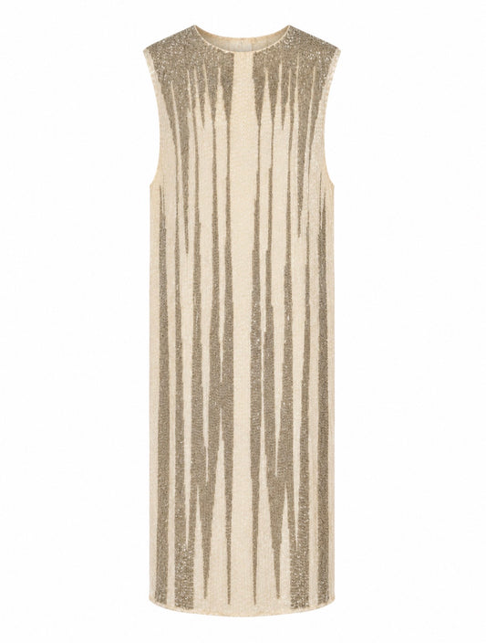 WHITE AND SILVER BEADED ASOS SLEEVELESS MIDI DRESS