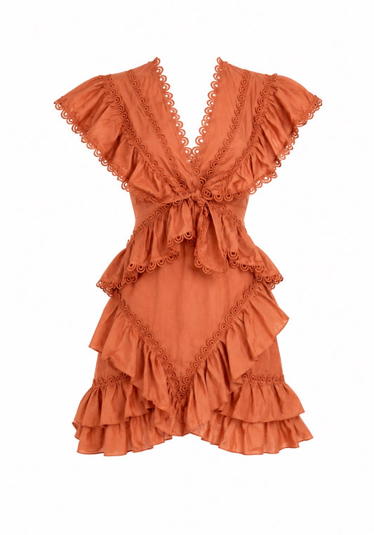 RUST ASOS MINI DRESS WITH OPEN BACK CUTOUT SIDES AND LOOP DETAIL