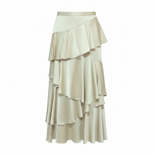TAUPE ALEXA CHUNG LONG TIERED RUFFLE SKIRT