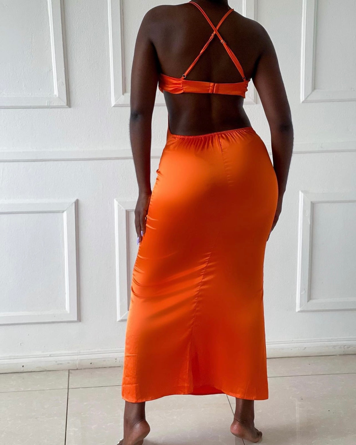Fashion Nova satin slip dress with open back