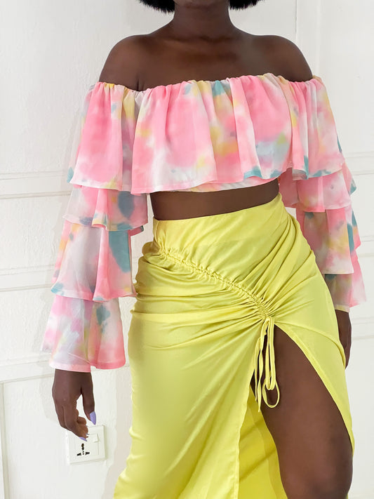NEW pastel Boohoo off shoulder crop top with tiered sleeves - NBW