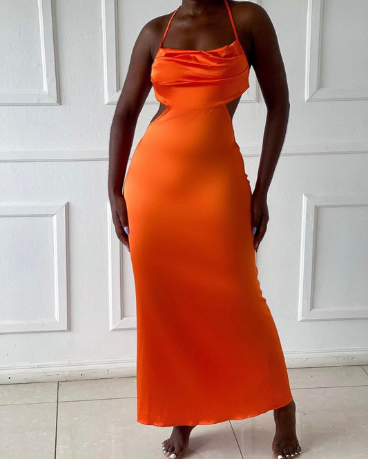 Fashion Nova satin slip dress with open back