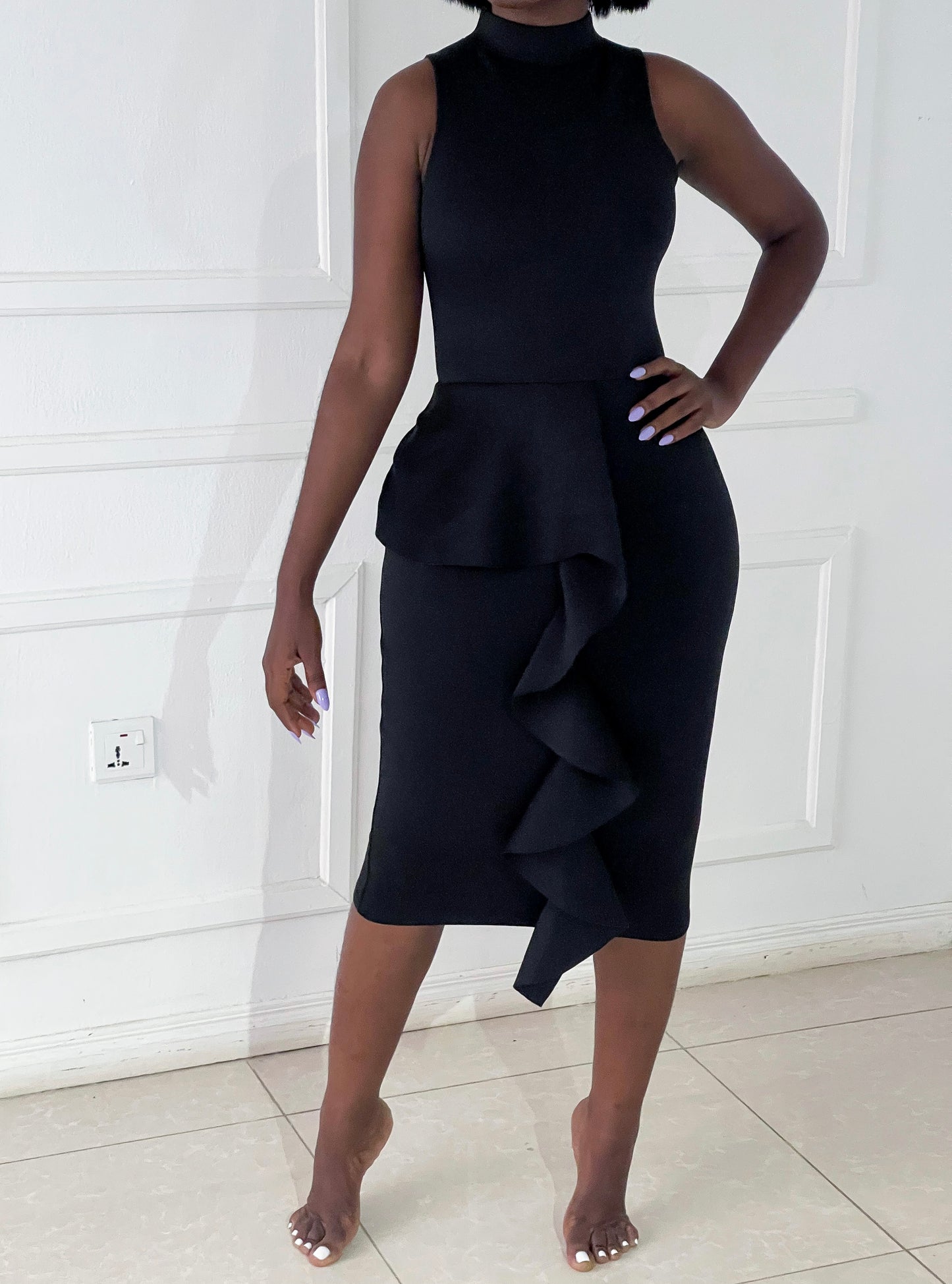Missguided pencil dress with ruffle detail