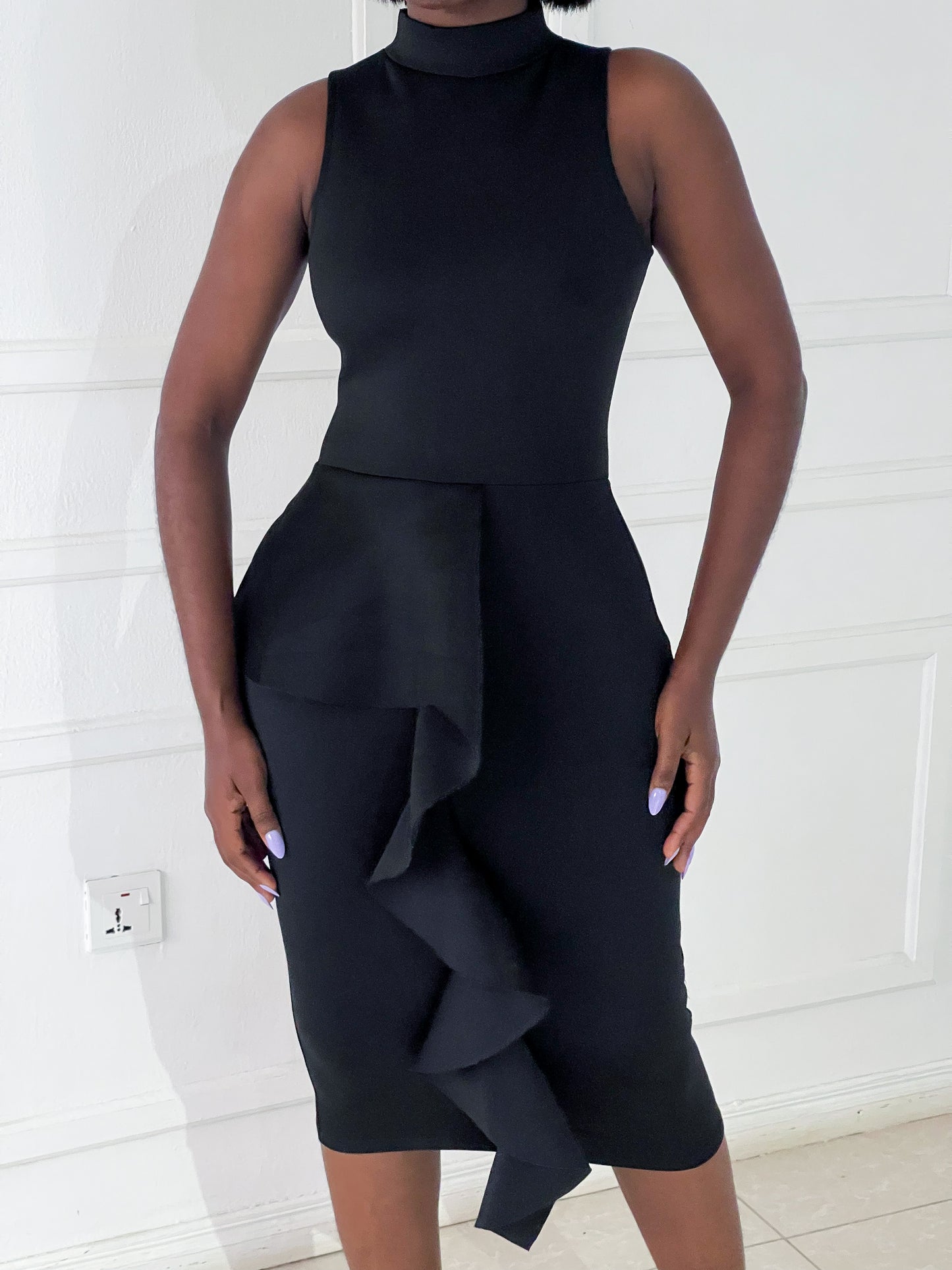Missguided pencil dress with ruffle detail