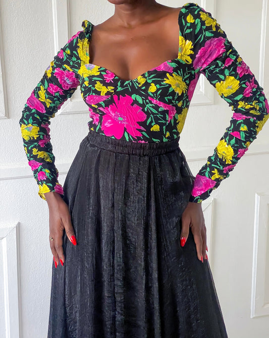 Floral long sleeve crop top