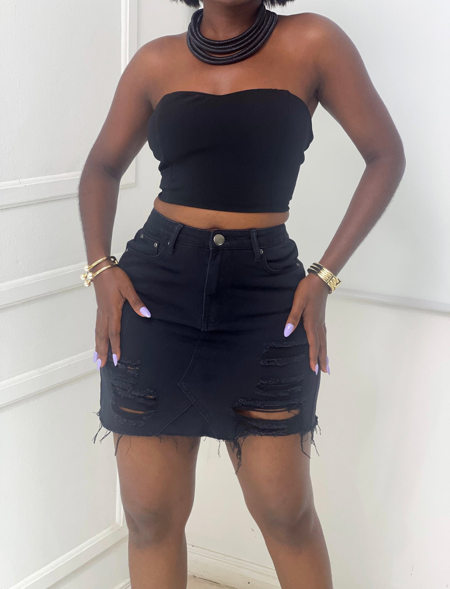 Ripped denim skirt