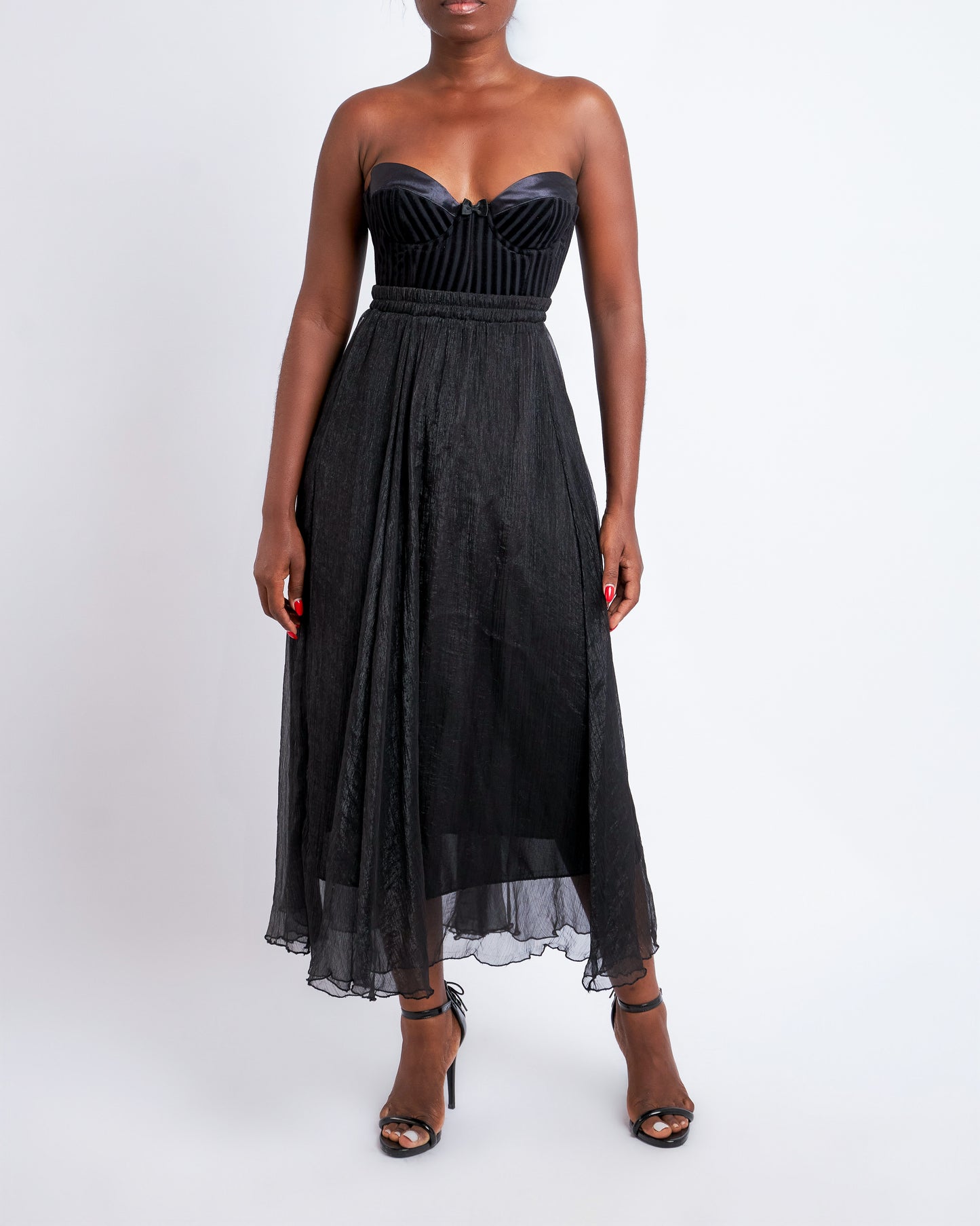 Metallic chiffon midi skirt
