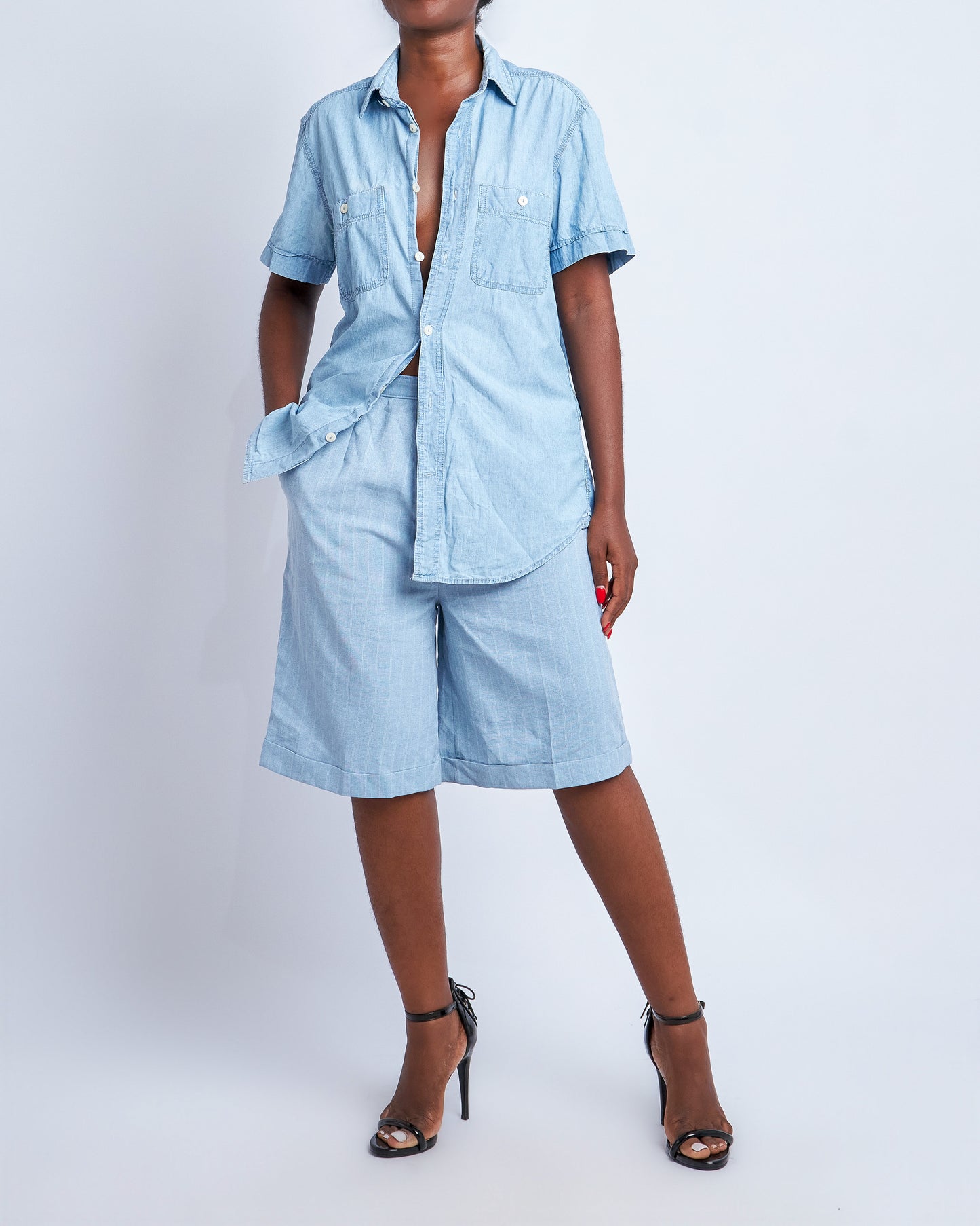 Blue pinstripe bermuda shorts