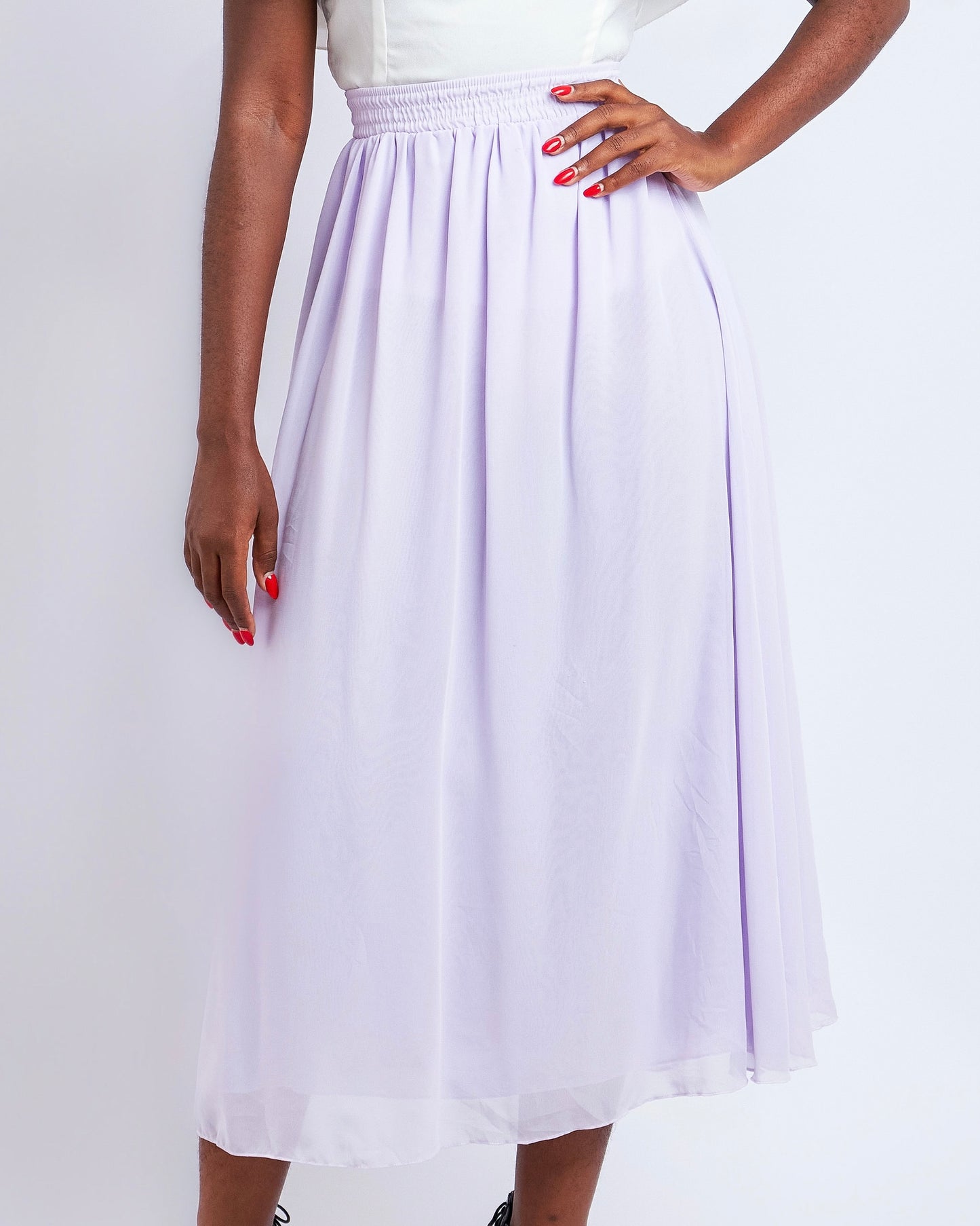 Lavender full flare chiffon midi skirt