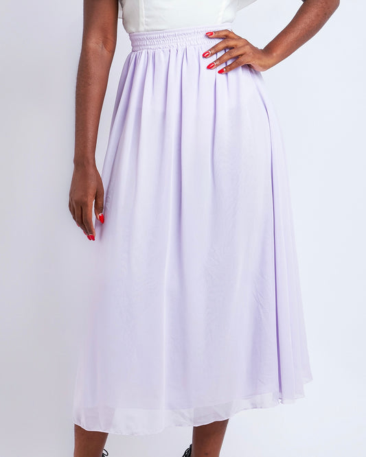 Lavender full flare chiffon midi skirt