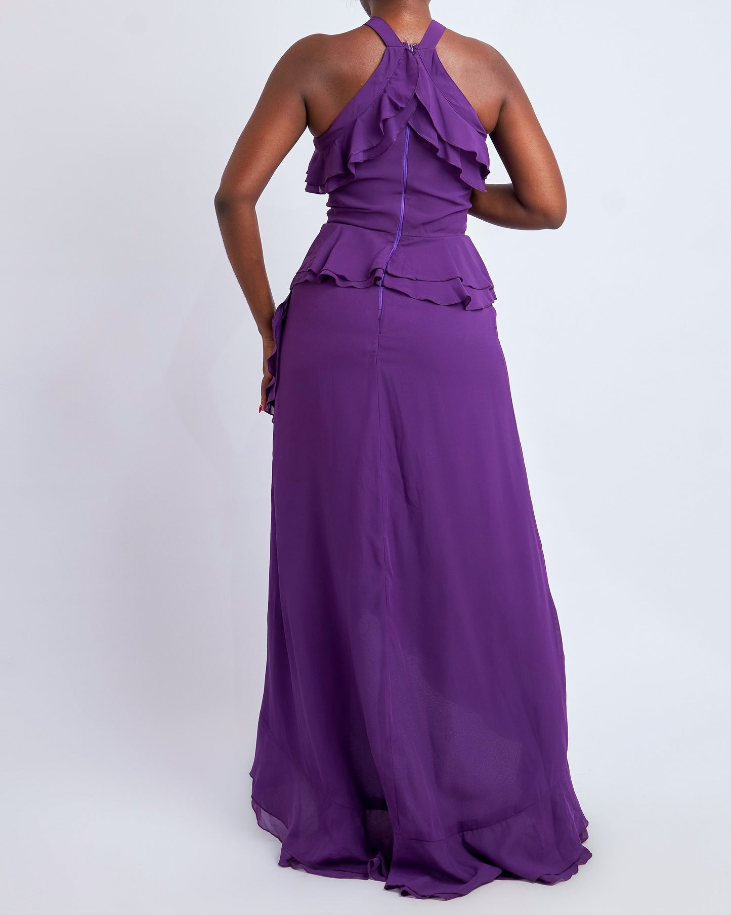 True Decadence ruffle maxi dress with a wrap slit