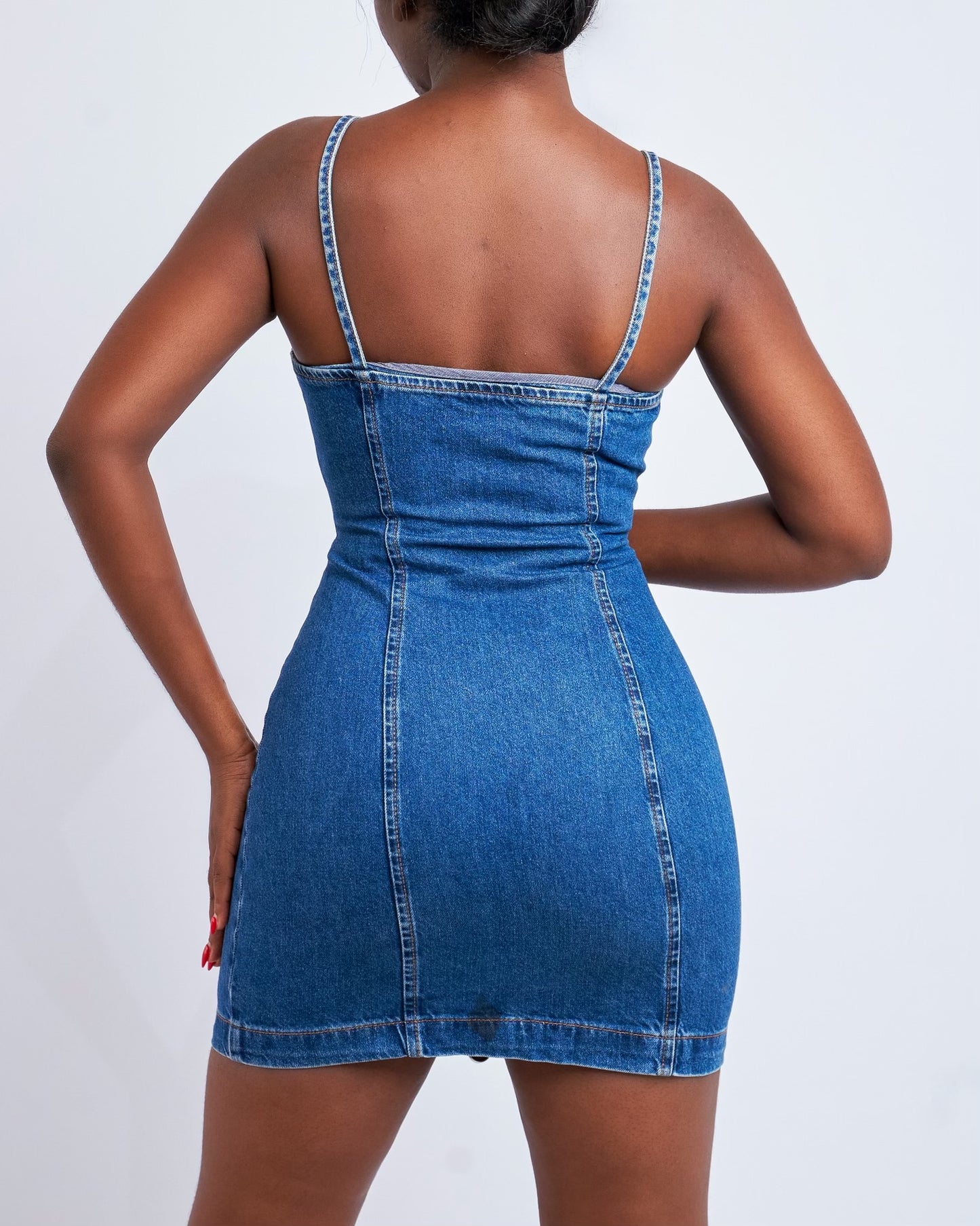 Denim Mini Dress with Zip Front Detail
