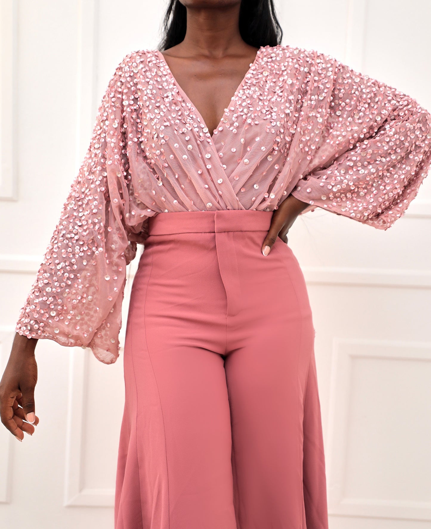 Blush Pink Embellished Bodysuit - NBW