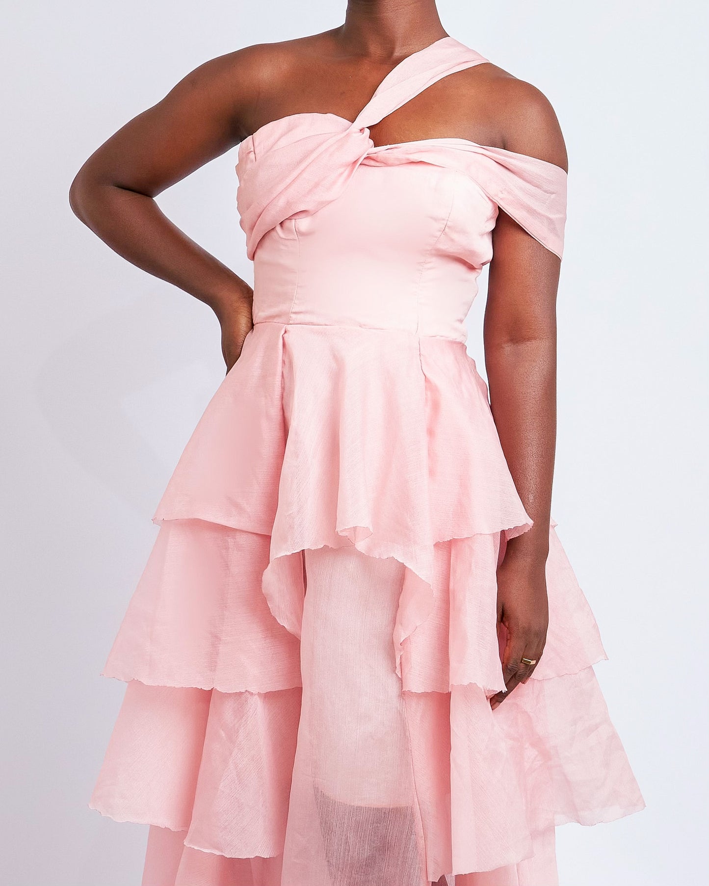 Barkers-Woode blush pink tiered gown