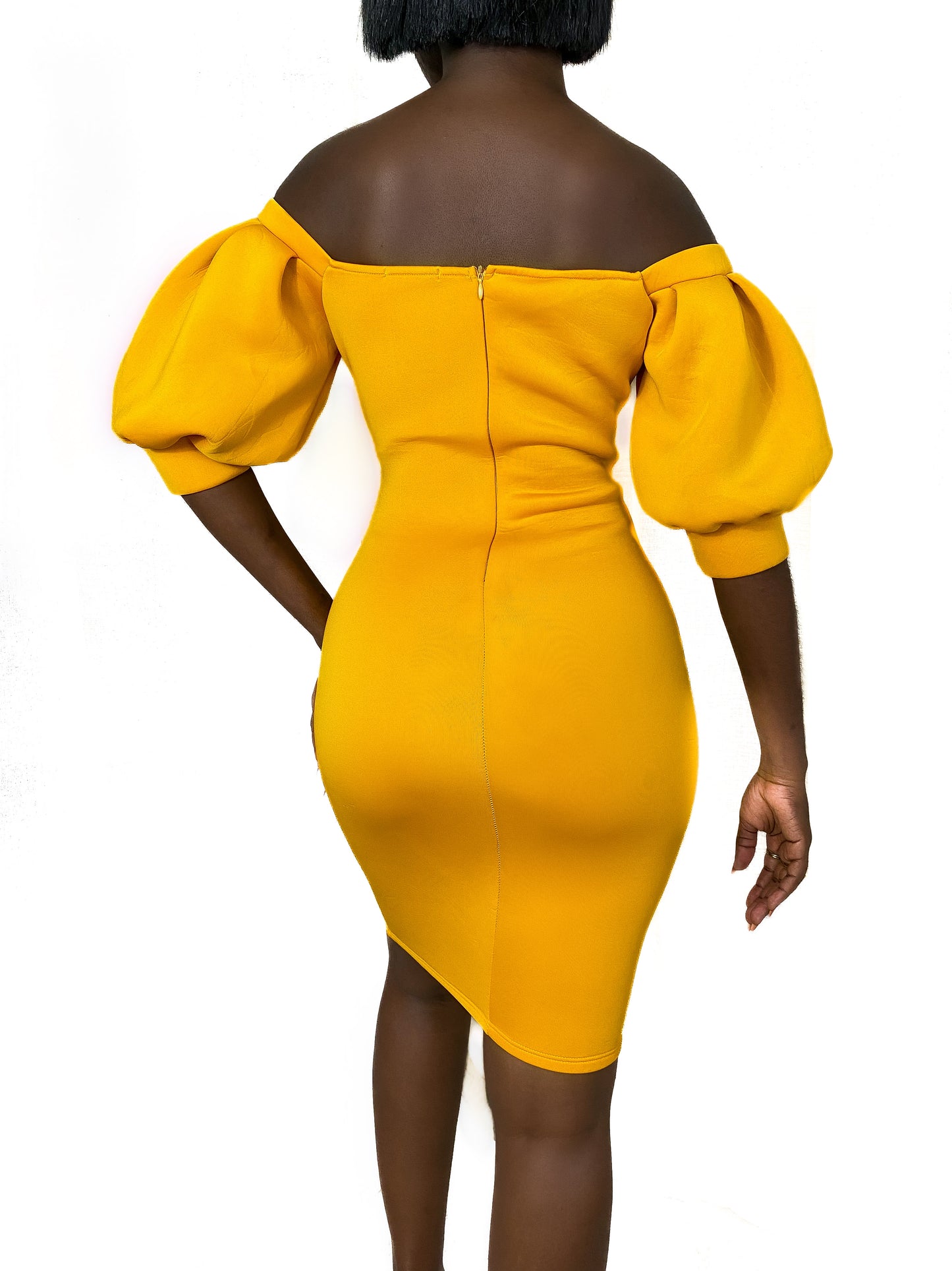 Scuba off shoulder mink dress