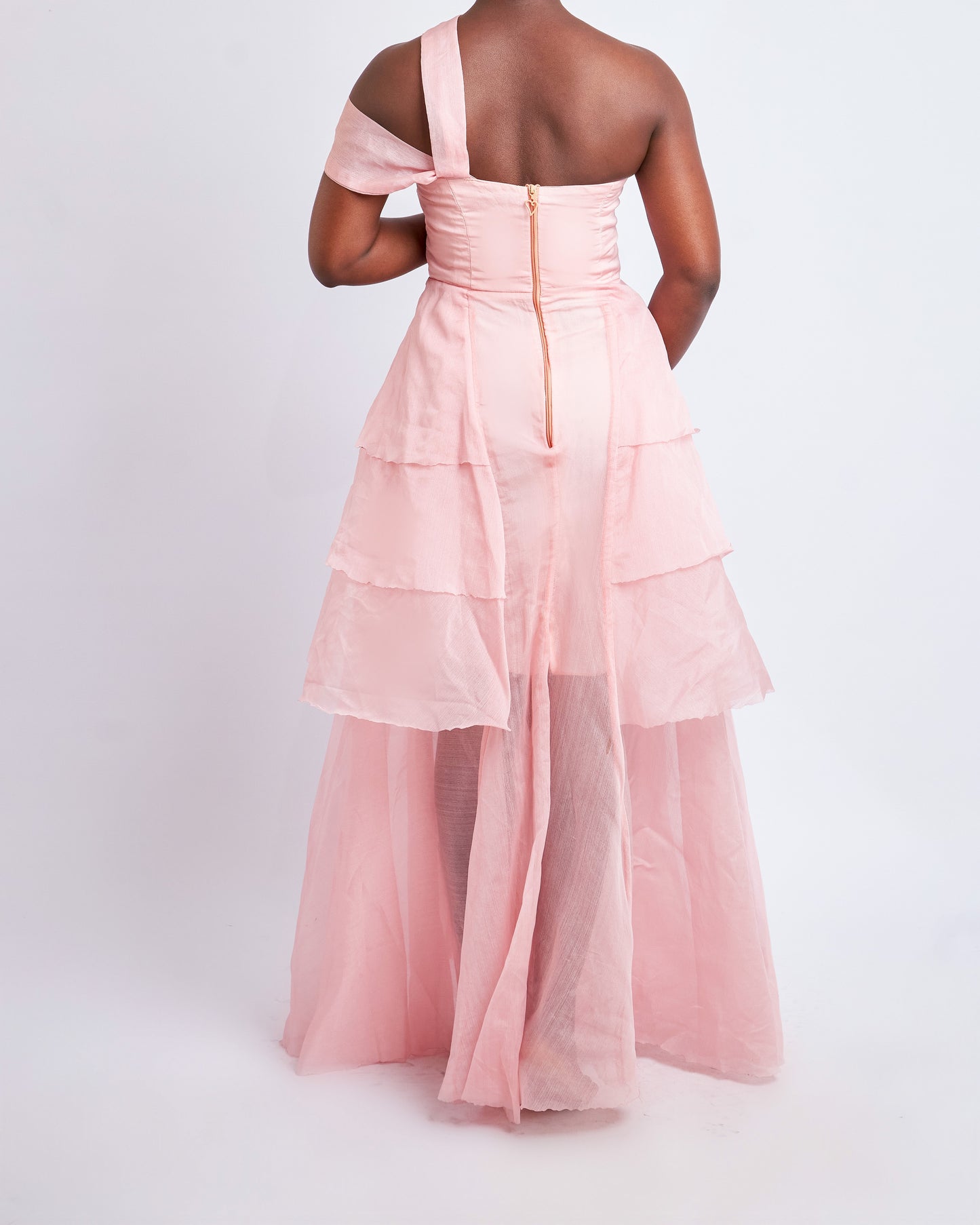 Barkers-Woode blush pink tiered gown