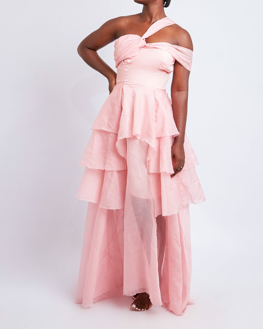 Barkers-Woode blush pink tiered gown